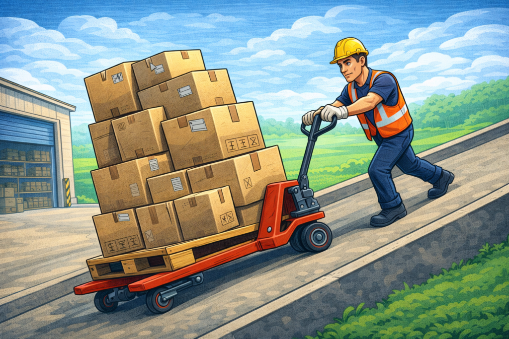 Cách đẩy xe nâng pallet lên dốc